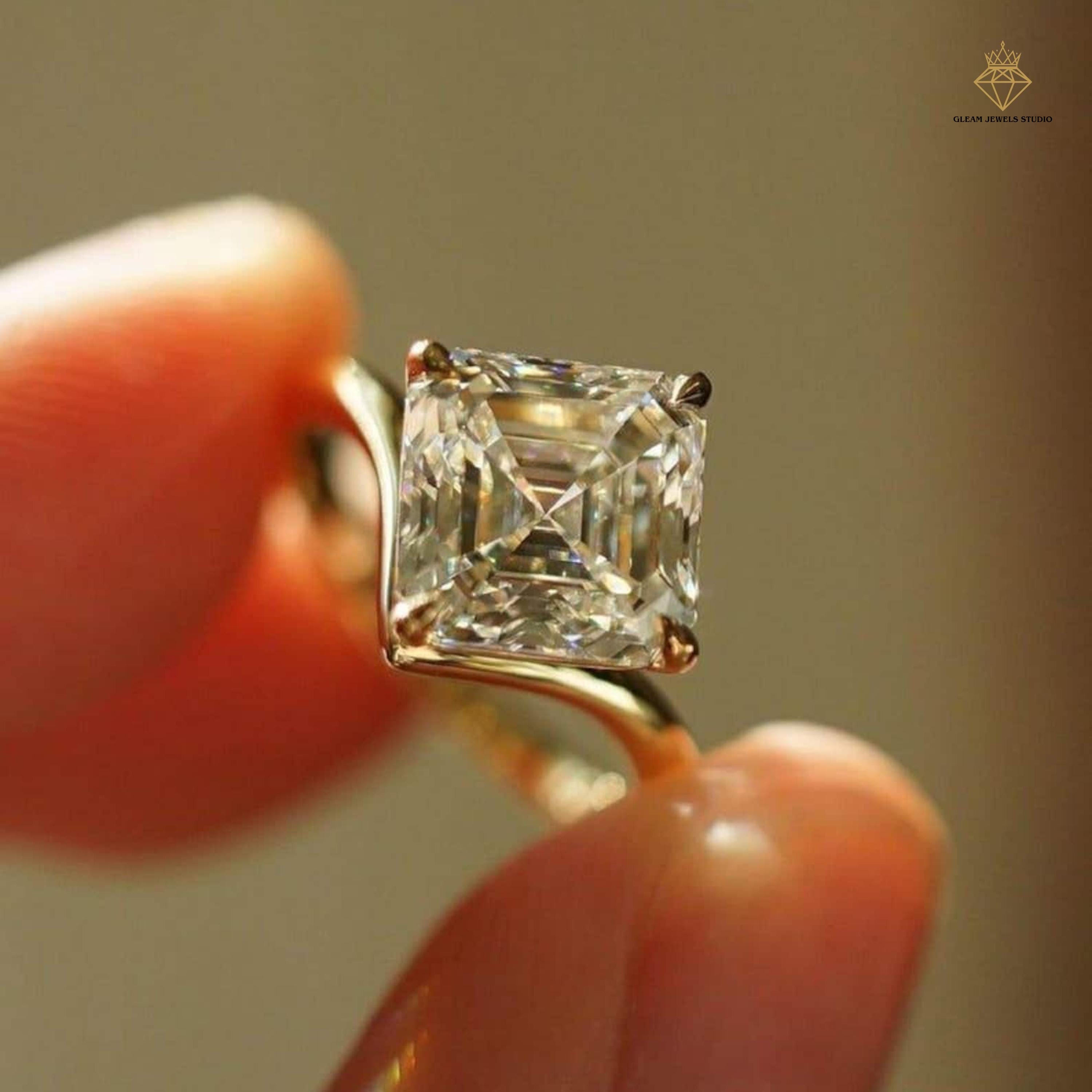 モアサナイト　指輪　リング　3ct　アッシャーカット　ソリティア　フリーサイズ 3カラット アッシャーカット モアッサナイト エンゲージリング