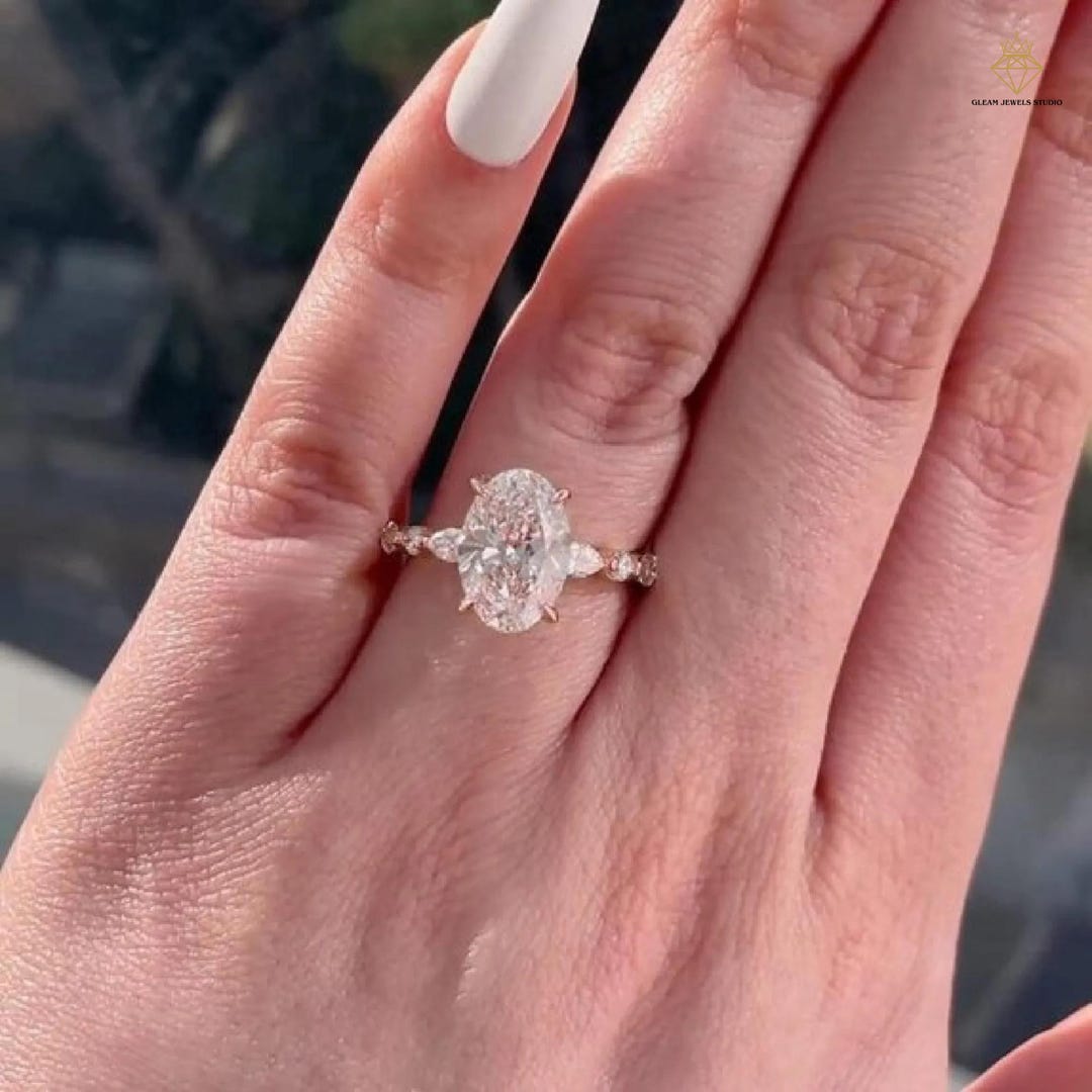 3 CT Oval Cut Moissanite Engagement Ring Hidden Halo Solid Gold Ring ...