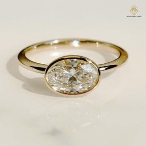 3 CT Oval Cut Moissanite Diamond Ring Bezel Set  East To West Set Solitaire Ring 14k Solid Gold Wedding Ring Anniversary Ring Thank You Gift