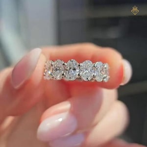 Oval Cut Moissanite Wedding Band Full Eternity Stacking Band Minimalist Anniversary Band Unique Gold Jewelry For Girlfriend gift for her