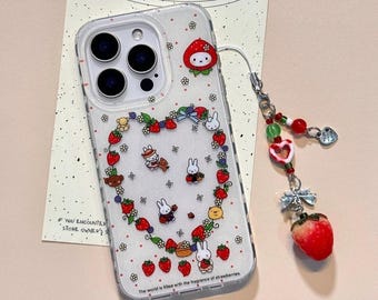 Strawberry Miffy iPhone Case with Charm