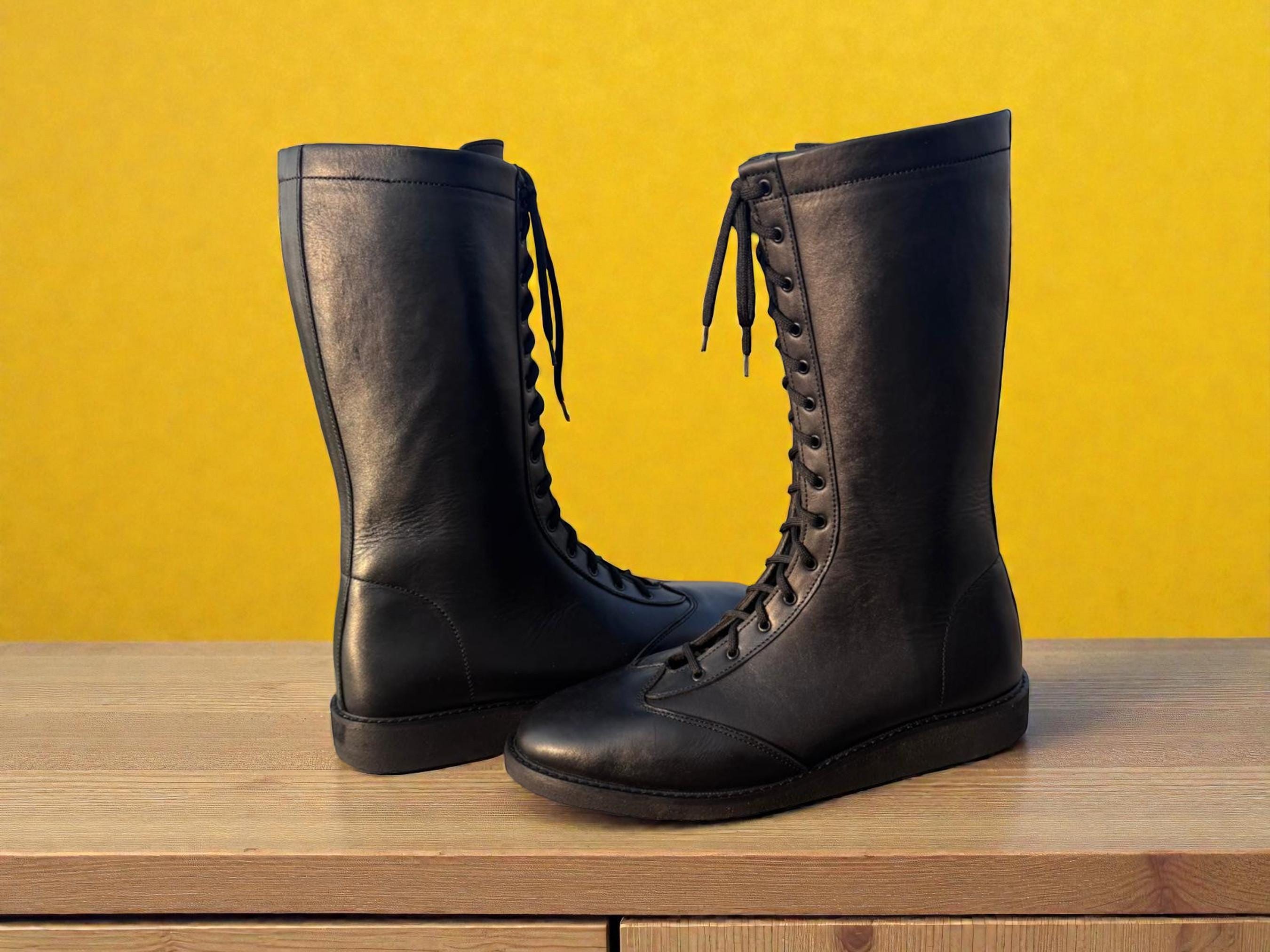 Black Lace up Combat Boots - Etsy