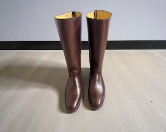 Botas de montar de cuero marrón hechas a mano para hombre / Botas altas de doma ecuestre / Calzado clásico para montar a caballo / Botas largas de cuero auténtico