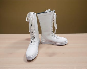 Botas blancas de lucha libre profesional con cordones para hombre y mujer, botas de entrenamiento ligeras de caña alta para luchadores, escenarios o cosplay.