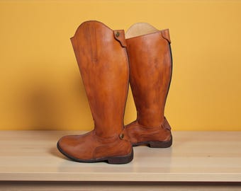 Botas de montar a caballo hechas a mano en piel marrón para hombre / Botas altas de doma clásica con cremallera trasera / Botas ecuestres largas de piel auténtica / Regalo para el marido