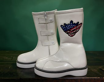 Botas de lucha libre profesional blancas / Botas de boxeo con logo personalizado / Botas de combate largas de cuero / Zapatillas de lucha libre ligeras para el ring