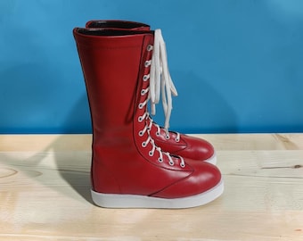 Red Wrestling Boots | Handmade Pro Ring Combat Shoes | Custom Lace Up Leather Boot | WWE Cosplay Gear | Gift for Wrestlers Men Women