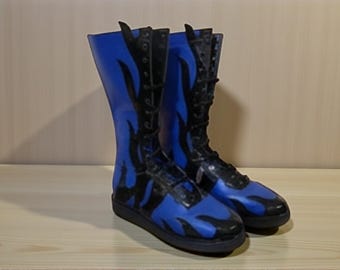 Botas de lucha libre azul y negro / Cuero hecho a mano con cordones / Calzado deportivo de lucha personalizado