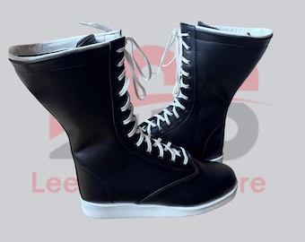 Botas de lucha de piel de cabra hechas a mano: zapatos de entrenamiento de caña alta