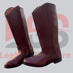 Botte longue en cuir marron, botte d'équitation, bottes d'équitation semelle en cuir, chaussures longues faites main, bottes d'équitation anglaises, bottes d'officier faites main