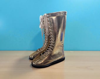 Botas largas de lucha libre hechas a mano, zapatos de lucha libre de cuero, zapatos dorados de lucha libre profesional, equipo de ring personalizado, botas con cordones de lucha libre de la WWE (regalos)