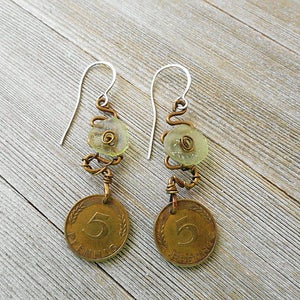Ancient Roman Glass German Coin Hammered Brass Dangle Earrings - Etsy