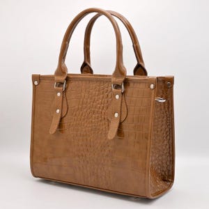 Crocodile Embossed Genuine Leather Women&#39;s Tote Bag – Luxury Designer Handbag Purse – Real Exotic Skin Bag Gift