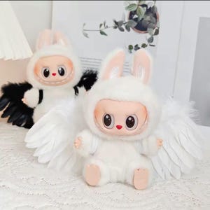 Angel Wings Outfit for 15–17cm Labubu Doll – Set of 2 – Choose Black + Black, Black + White or White + White