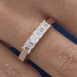 0.60 CT Half Eternity Wedding Band, Emerald Colorless Moissanite Band, Engagement Ring, Bridal Set, 3/4 Eternity Band, Anniversary gift