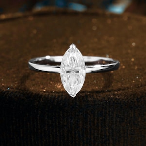 Marquise Engagement Ring, 2 Carat Solitaire Diamond Ring, Marquise Cut Moissanite Diamond, 6 Claw Prongs, Ring for Women, Handmade Jewelry