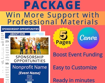 Event-Sponsoring-Paket - gemeinnützige Unternehmens- und Geschäftssponsoren - Event-, Gala-, PTA- oder Sportspiel-Spendenaktion mit Canva-Vorlagen
