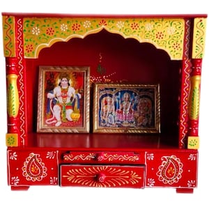 Wooden Pooja Mandir Temple: Home Office Decor (18x9.5x16 Inch