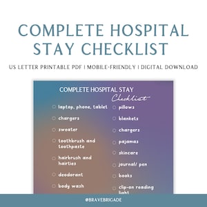 Lista de verificação de internação hospitalar em PDF | Lista de itens essenciais para a recuperação cirúrgica | Itens essenciais para a bolsa do hospital e registro do cuidador para impressão