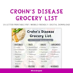 Crohn’s Disease Grocery List PDF, Low Residue Diet Printable, Gut Health, IBD, Anti Inflammatory, Irritable Bowel, Digestive Health, Colitis