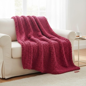 Grof gebreide deken, gezellige pluche chenilledeken, superzachte handgemaakte deken, warm winterdecor, kerstcadeau-idee