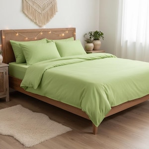 Ensemble housse de couette en coton vert citron, literie minimaliste avec taies d'oreiller