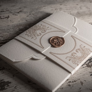 Letterpress Victorian Wedding Invitation Pocket fold Bellyband SAMPLE SET