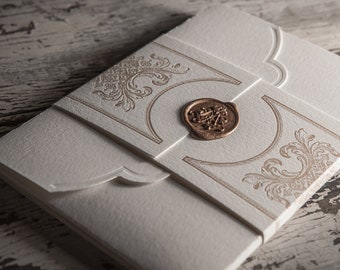 Letterpress Victorian Wedding Invitation Pocket fold Bellyband SAMPLE SET