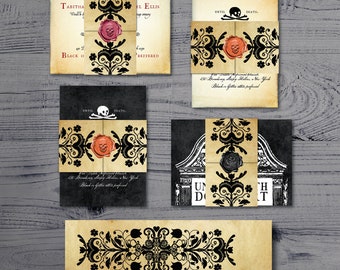 TEMPLATE Halloween Gothic Wedding invitation BELLYBAND, Instant Download, Printable, Print On Demand, Print at Home, PDF