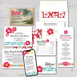 TEMPLATE BUNDLE Hawaii Tropical Destination Wedding Invitation, Instant Download, Editable, Printable, DIY, Print On Demand, Print at Home