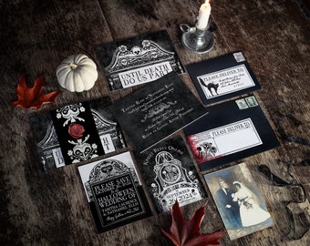 TEMPLATE Halloween Gothic Wedding Invitation Suite, Instant Download, Printable, Print On Demand, Print at Home, PDF