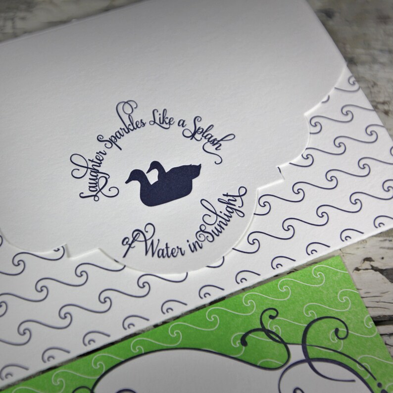 Letterpress Wedding Invitation Lakeside Duck Turtle Water Lake Pocketfold Bellyband Wax Seal SAMPLE SET image 1