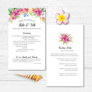 TEMPLATE Hawaiian Wedding Ceremony Card Tropical, Destination, Hibiscus, Instant Download, Printable, Print On Demand, Print at Home, PDF