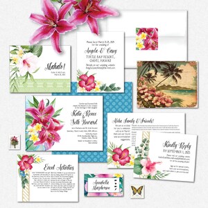 TEMPLATE BUNDLE (30) Hawaiian Tropical Wedding Invitation, Destination, Hibiscus, Instant Download, Printable, Print at Home, PDF