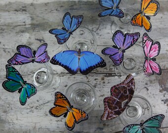 Monarch Butterfly kleurrijke bruiloft decoratie tafel scape natuur Wijnglas Topper • Set van 25