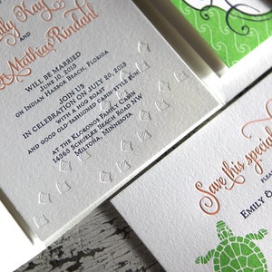 Letterpress Wedding Invitation Lakeside Duck Turtle Water Lake Pocketfold Bellyband Wax Seal SAMPLE SET image 2