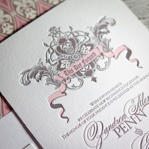 Letterpress Wedding Invitation Victorian Princess Pocket fold Bellyband Wax Seal SAMPLE SET