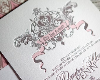 Letterpress Wedding Invitation Victorian Princess Pocket fold Bellyband Wax Seal SAMPLE SET