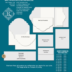 Letterpress Wedding Invitation Lakeside Duck Turtle Water Lake Pocketfold Bellyband Wax Seal SAMPLE SET image 7