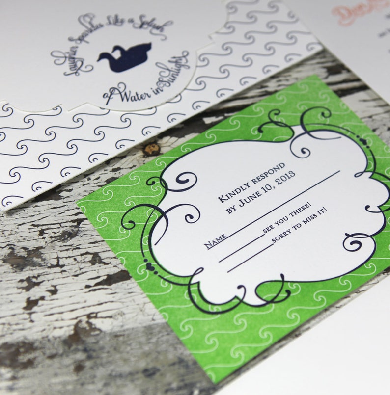 Letterpress Wedding Invitation Lakeside Duck Turtle Water Lake Pocketfold Bellyband Wax Seal SAMPLE SET image 6