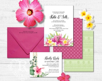 TEMPLATE Hawaiian Wedding Suite, Tropical, Destination, Hibiscus, Lilly, Instant Download, Printable, Print On Demand, Print at Home, PDF