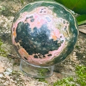 Black Pink Orbicular Ocean Jasper Large Sphere