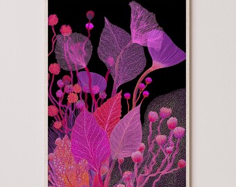 Magenta bloemenprint: donkere botanische kunst, eclectisch interieur (digitale download, 11 jpg's)