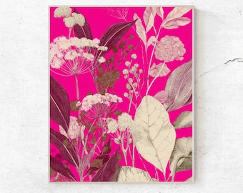 Neonroze botanische print: moderne bohokunst aan de muur (digitale download, verschillende maten)
