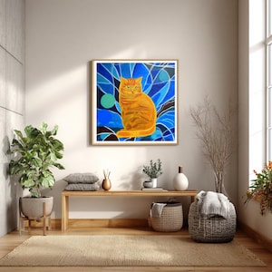 Instant Download- Printable Wall Art-Vibrant Ginger Cat - Abstract Art Print -Square