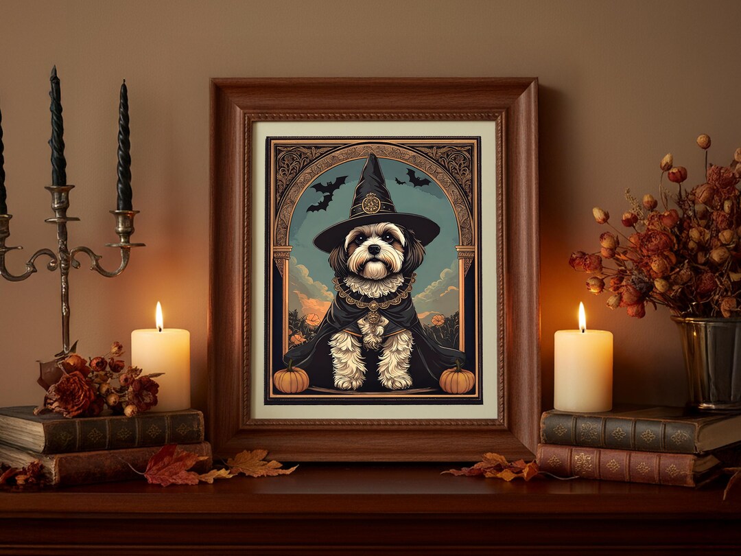 Spooky Shih Tzu Witch Art Nouveau Print: Halloween Dog Decor (digital ...