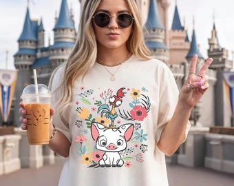 Comfort Colors Disney Moana Shirt, Hei Hei and Pua Floral Shirt, Moana Princess Shirt, Disney Trip, Disneyland Shirt, Disney World Shirts