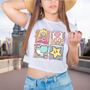 Mario Princess Girls Crop Top, Princess Peach Mario Crop Top, Princess Peach Crop Top, Super Mario Crop Tee, Mario Group Birthday