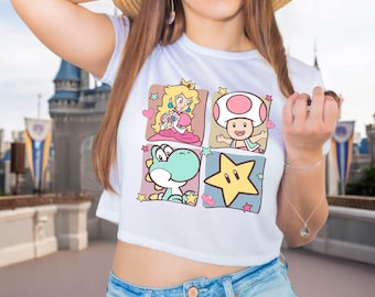 Mario Princess Girls Crop Top, Princess Peach Mario Crop Top, Princess Peach Crop Top, Super Mario Crop Tee, Mario Group Birthday
