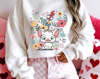 Disney Moana Sweatshirt, Hei Hei and Pua Floral Hoodie, Moana Princess Sweat, Disney Trip, Disneyland Sweatshirt, Disney World Sweatshirt
